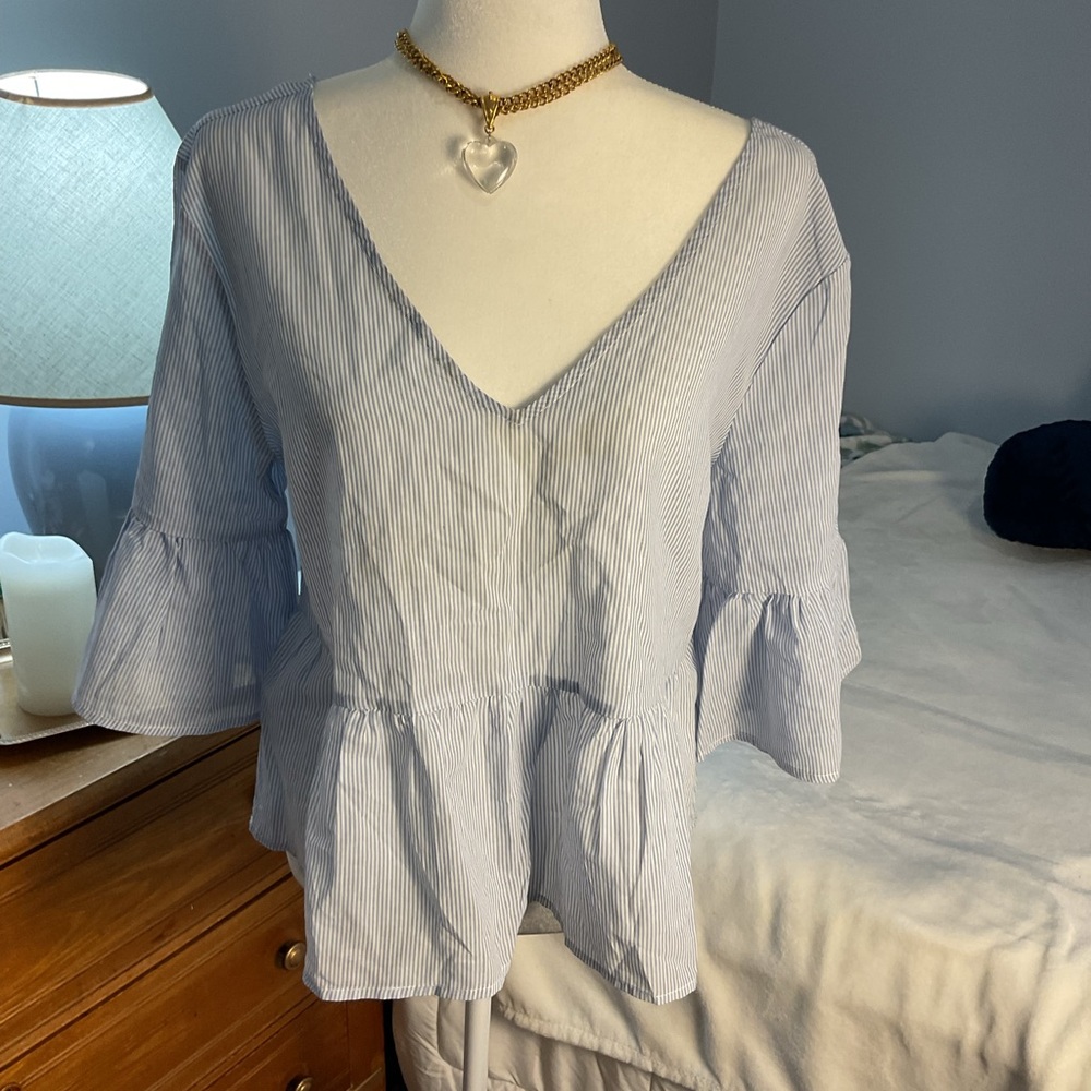 Hippie Laundry peasant boho striped top criss cross back bell sleeve sz large